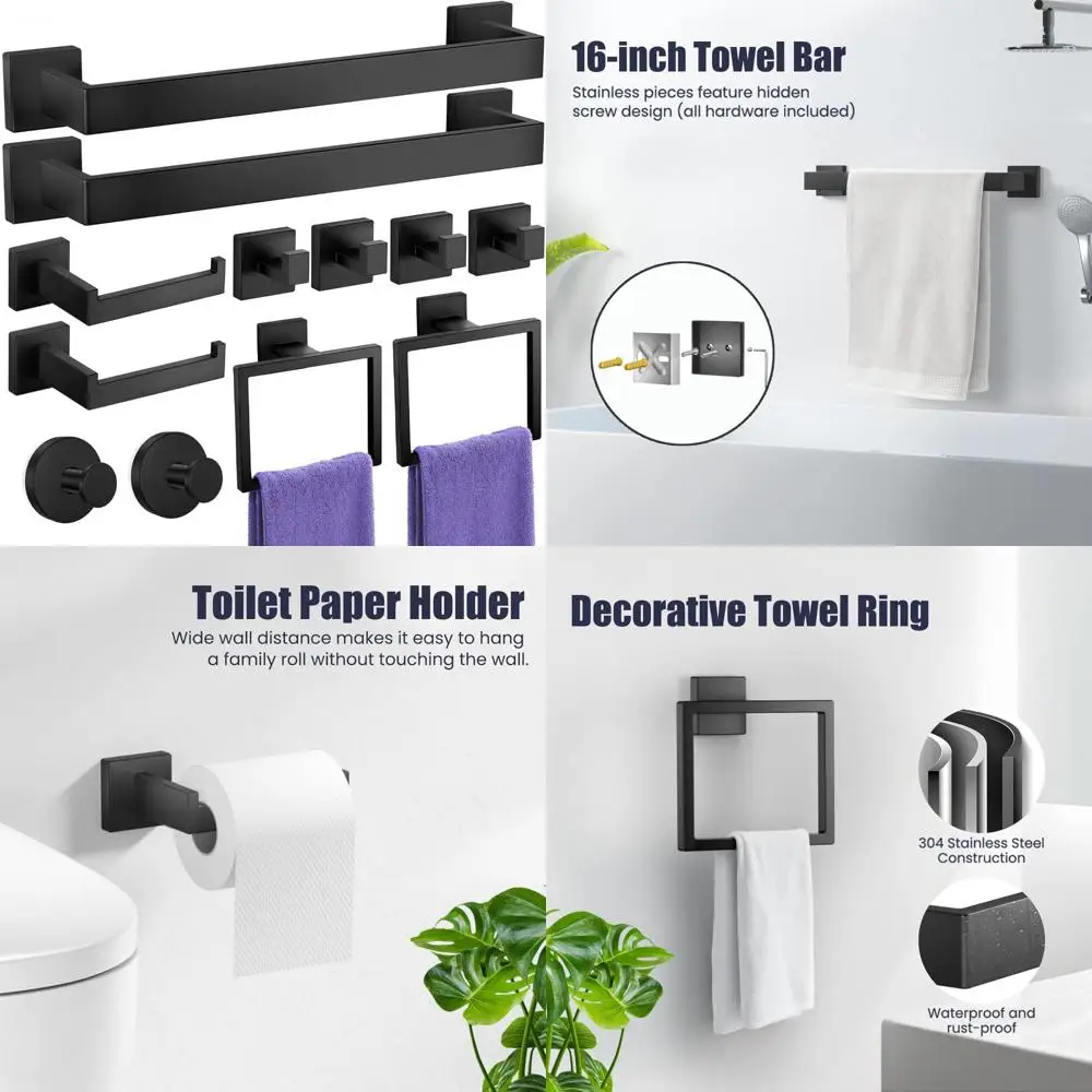 Stainless Steel Bathroom Hardware Set: 12-Piece Wall Mounted Towel Bar and Racks for Bath Accessories