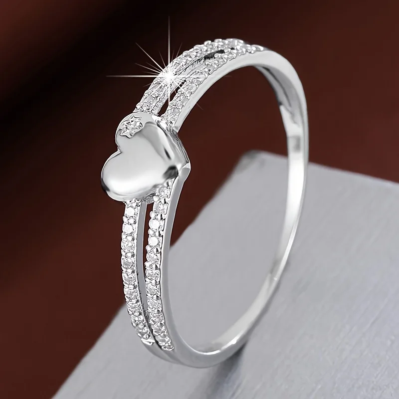 خاتم بتصميم فريد على شكل قلب للنساء هدية للحفلات مجوهرات رومانسية أنيقة للسيدات مع زركونيا توليف