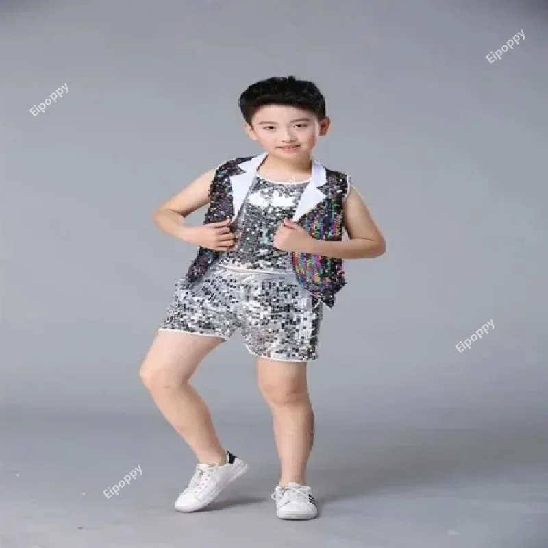 ダンスウェア女の子ジャズダンスストリートダンスパフォーマンス衣装子供の現代モデルキャットウォークスパンコール衣装スカート
