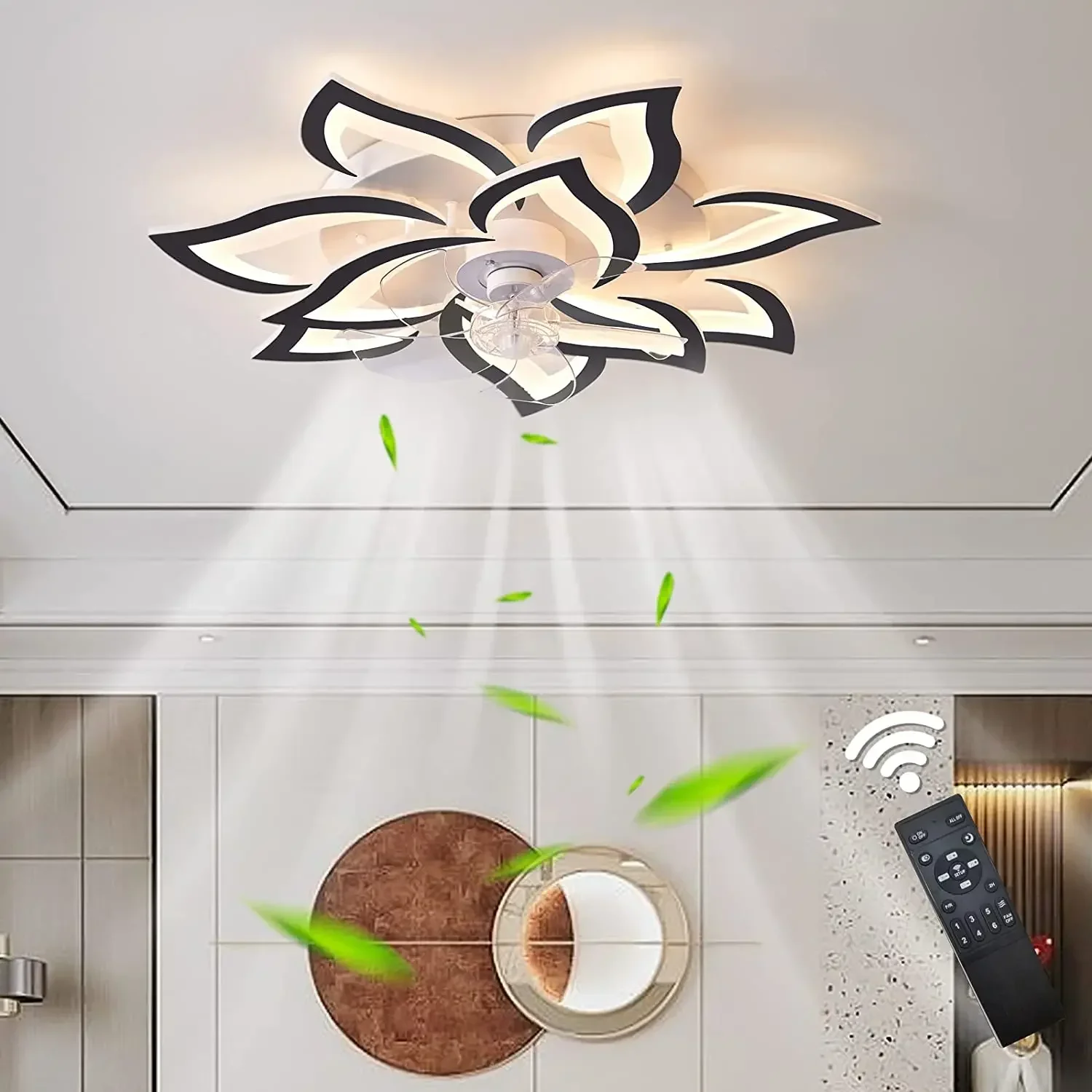 New Modern Smart Fan Light Mobile App Remote Control Frequency Conversion Light Fan Light Quiet Luster Ceiling Fan  리모컨 선풍기