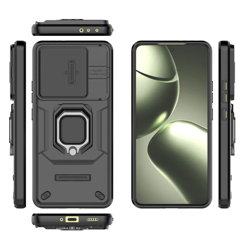 

Для Redmi Note 14 Pro 5g Чехол Armor Металлическая подставка для объектива Push Window Для Redmi Note 14 Pro Plus/14c Противоударный чехол для телефона