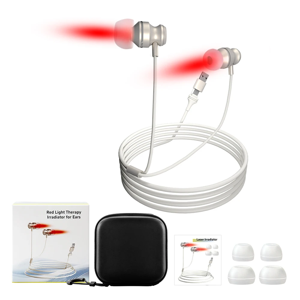 Tinnitus Ear Red Light Irradiator 650nm LLLT Earplugs Tinnitus Relief Otitis Media & Hearing Care Type-C USB Plug In Ear Canal