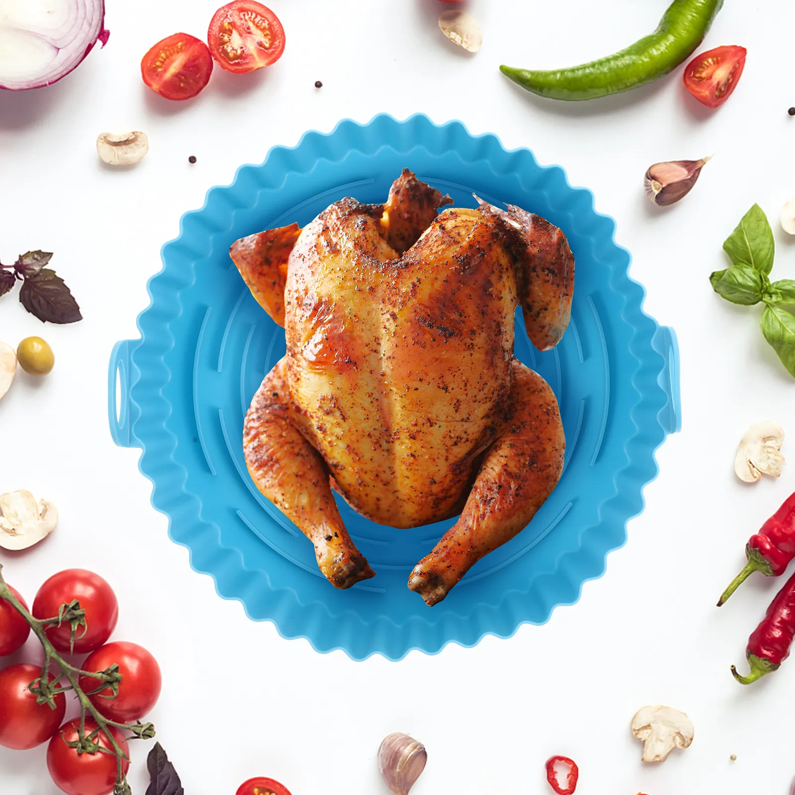 Многоразовый силиконовый коврик для аэрофритюрницы с ручками для равномерного распределения тепла, антипригарный, для выпечки, аксессуары для аэрофритюрниц Многоразовый силиконовый коврик для аэрофритюрницы с ручками для равномерного распределения тепла, антипригарный, для выпечки, аксессуары для аэрофритюрниц