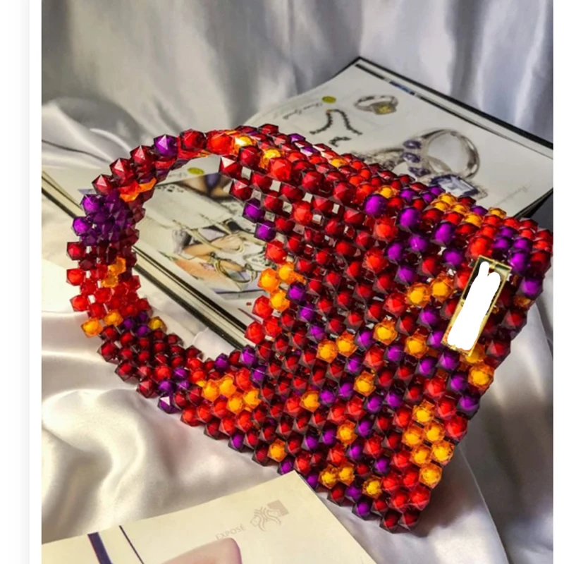 

New Customized Colors Gift Dinner Party Bags 2024 Retro Colorful Design Square Women's Handbag Handmade Beaded Bag Bolso Mujer