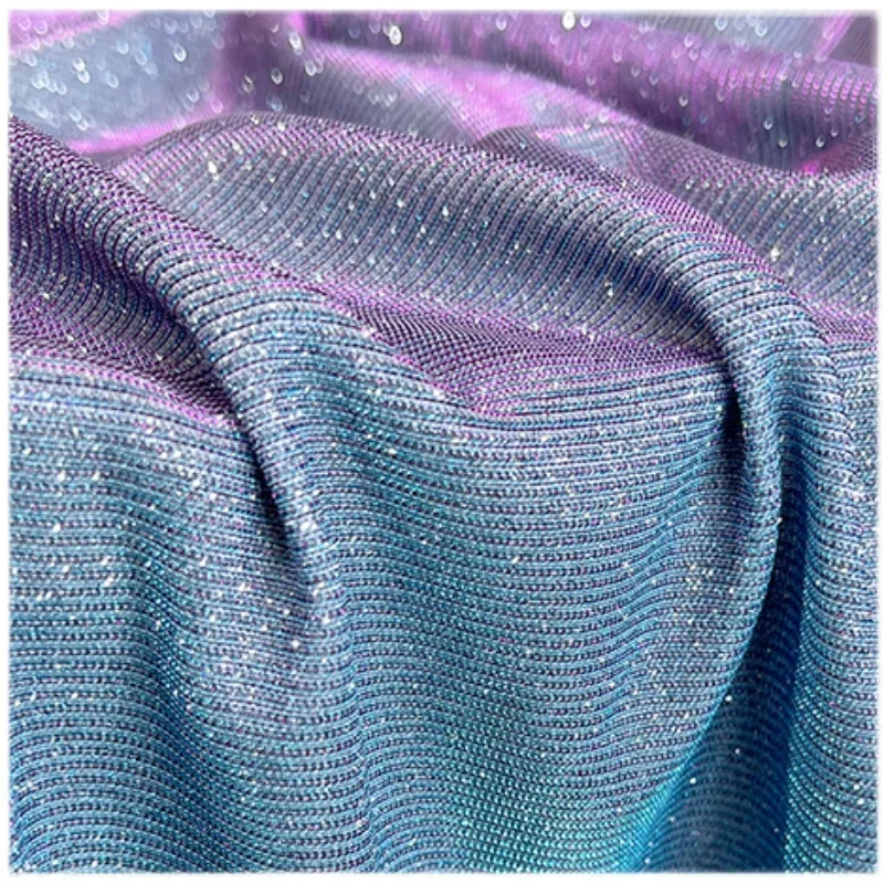 Glitter Star Dot Blue Purple Gradient Illusion Composite Fabric High-grade Dress New Creative Clothing Fabric Transformation