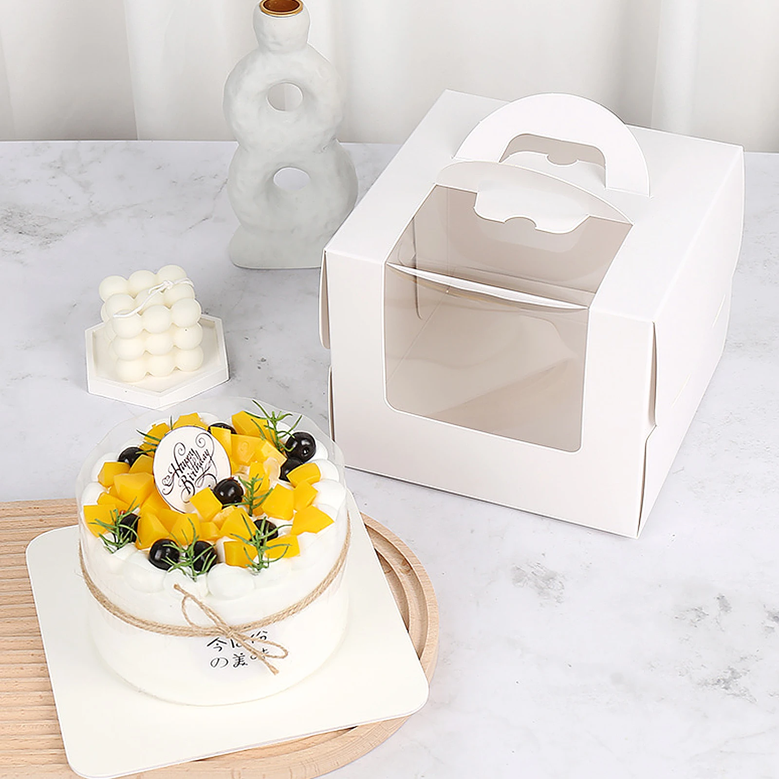 

4pcs Cake Box White Cardboard Decorative Containers Birthday Cake Party Packaging Storage Boxes Wrapping Baking Food Grade