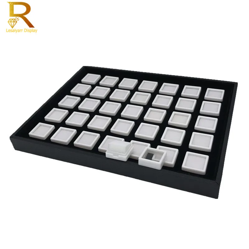 3/4/5/6cm Square Diamond Storage Box With Tray White Black Stone Gem Box Store Show Display Organizer Gemstone Box Tray Case