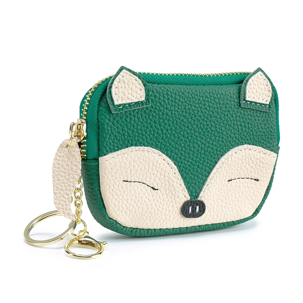 

Кошелек-портмоне из натуральной кожи для помады и монет, мини-кошелек с милой вышивкой лисы и брелоком, маленькая сумочка для монет, ключей и кредитных карт