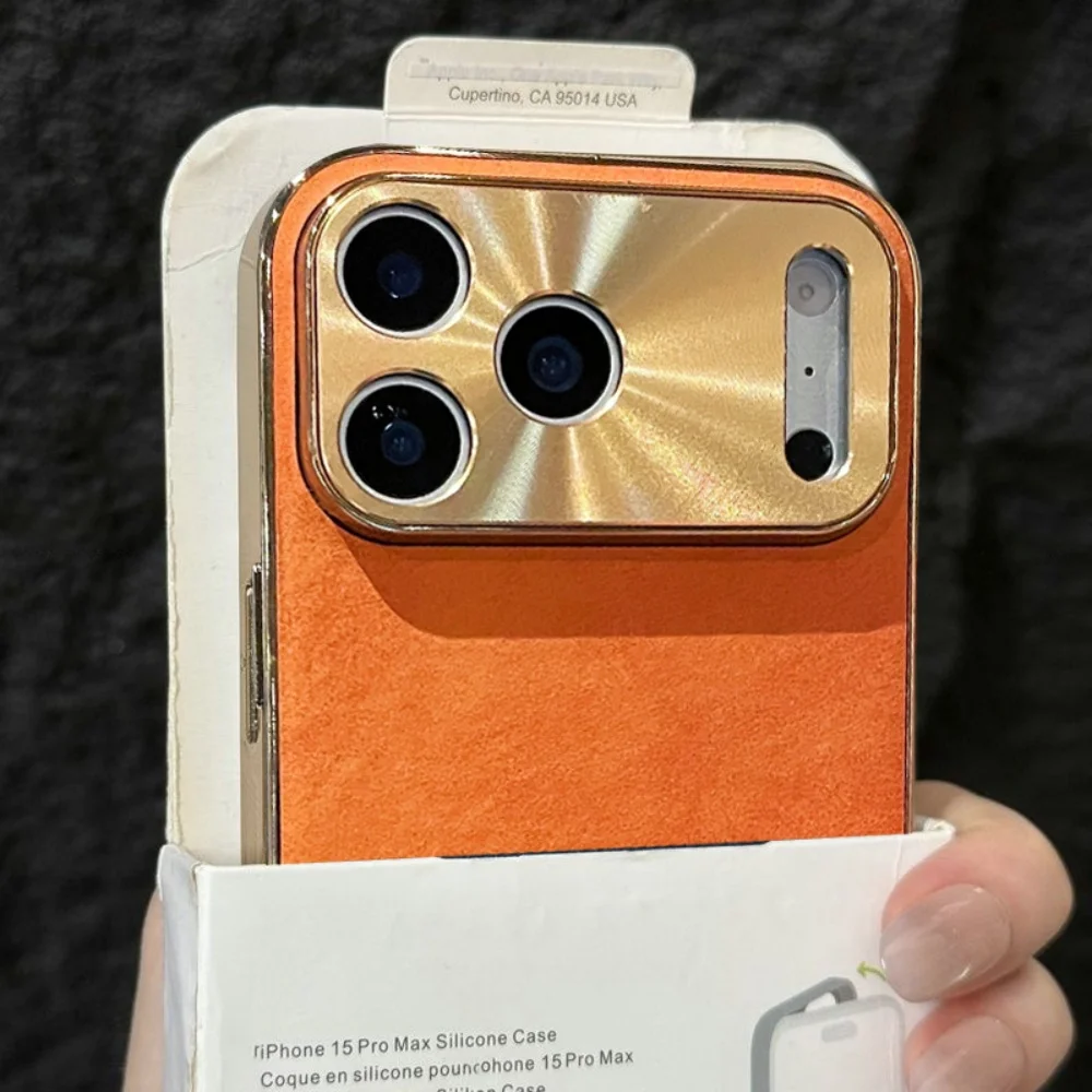 Custodia in pelle di agnello vintage di lusso per iPhone 17 Air 16 15 14 13 12 Pro Max Plus 11 Placcatura paraurti CD Finestra laser Copertura del telefono