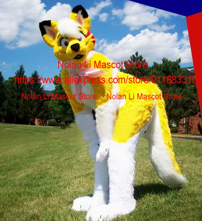 High Quality Long-Haired Husky Dog Fox Wolf Mascot Costume Set Adult Cartoon Neutral Advertisement Cosplay Birthday Gift 126