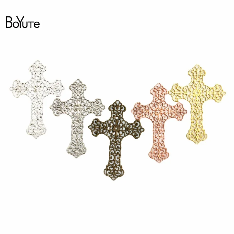 BoYuTe Filigree (20 Pieces/Lot) Metal Brass Stamping 37*52MM Filigree Cross Materials Handmde Diy Jewelry Accessories