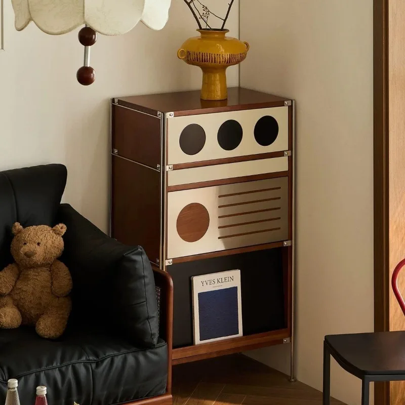 French Vintage Solid Wood Chest of Drawers for Living Room Storage and Display Cabinet with Doors