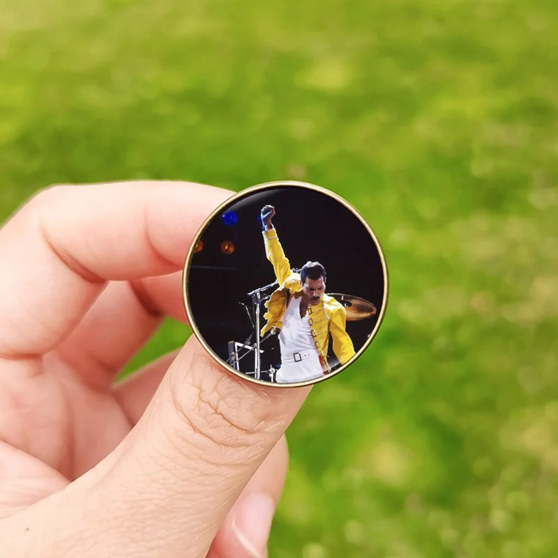 Freddie Mercury Pin Queen Badge Music Band Photo Glass Cabochon Brooches Metal Pins For Clothes Backpack Decoration Fans Gift