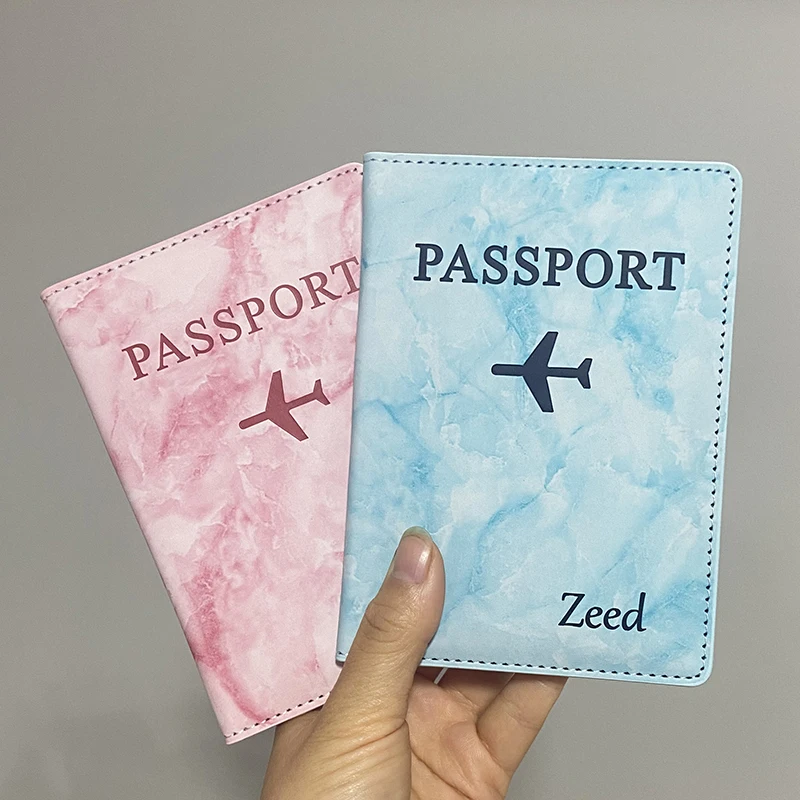 Fundas de pasaporte marmoleadas con nombre personalizado, tarjetero, billetera de viaje, funda de Pu para pasaporte, organizador de documentos de viaje