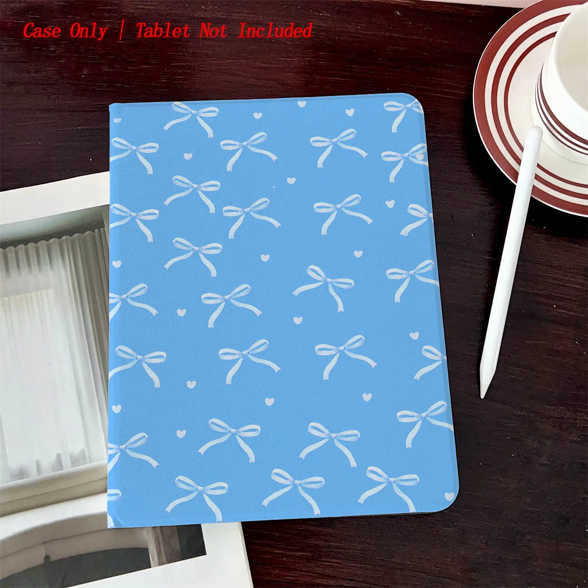 

Blue Bow Printed iPad Case - Book Style with Pen Slot, Auto Sleep/Wake, Simple Fresh Design
