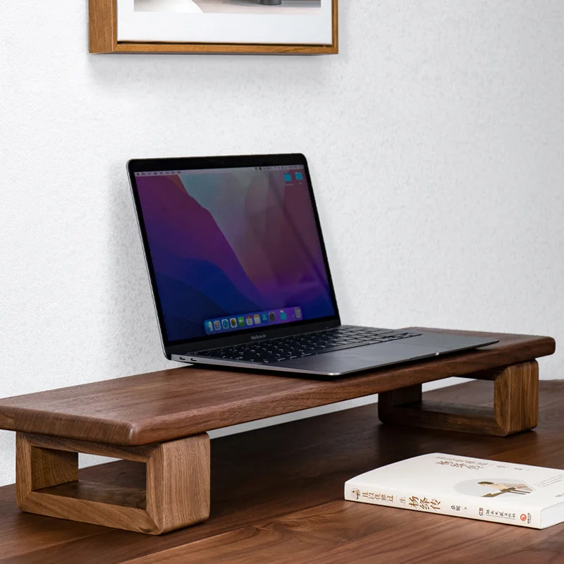 Solid Walnut Wood Monitor Stand Riser Custom Width Cm To Single Tier Desktop Organizer Shelf Computer Laptop Tv Base Home Office