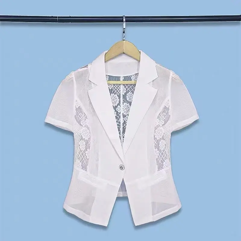 2025 Fashion Summer Be All-Match Lace Temperament New Style Short Sleeve Coat Suit Ladies Thin Small Suit Light Thin Coat Wh2