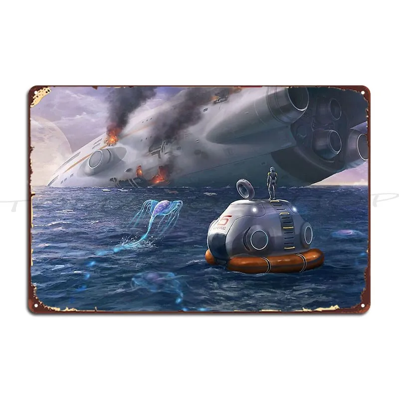 Subnautica Crashed Spaceship Poster Exploring The Lost River Ghost Leviathan Metal Signs