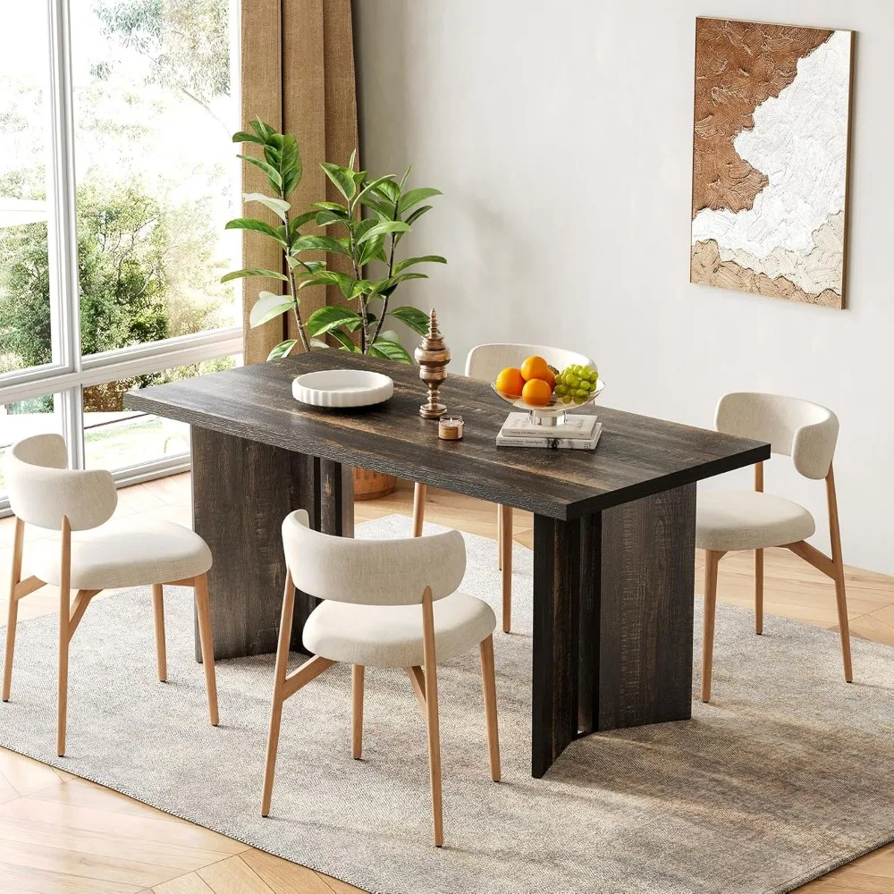 Wooden Dining Table Set for 6, 63-Inch Rectangle Kitchen Table, Modern Dinner Table for Home Dining Room, Kitchen Room,Dark Gre