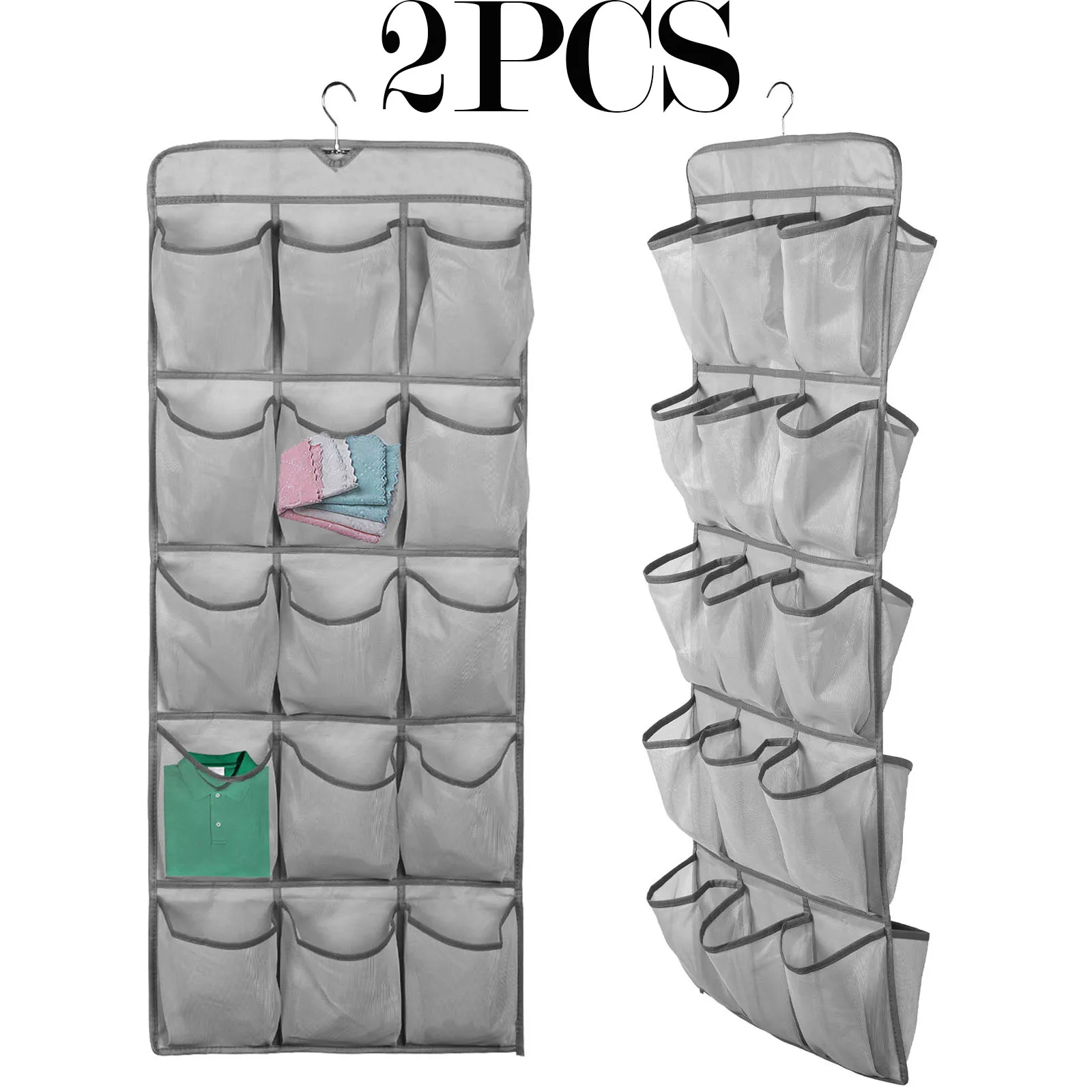 

2Pcs Non Woven Fabric Hanging Organizer Foldable Double Sided Wardrobe Hanging Shoe Bag 30 Pockets for Household storage