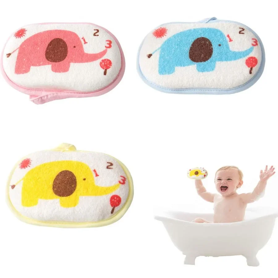 Baby Bath Sponge Kids Shower Rub Strong Water Absorption Soft Cleaning Brush Cute Cartoon Elephant Towel Material Cotton