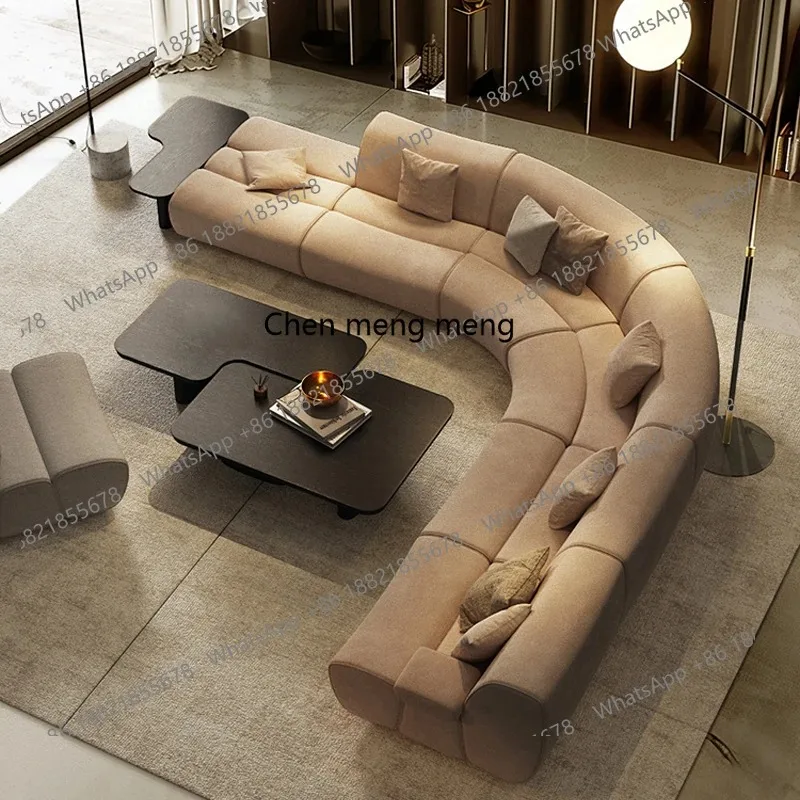 H  Minimalist, matte fabric sofa, curved bamboo joint, large and small apartment living room sofa