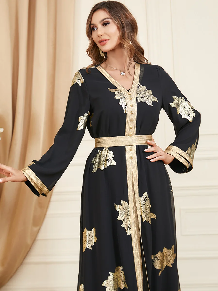 Imagem -03 - Eid Turquia Vestido Muçulmano Abaya Feminino Peça Conjunto Marrocos Vestidos de Festa Ramadan Mubarak Cinto Kaftan Vestidos Maxi Abayas Conjuntos