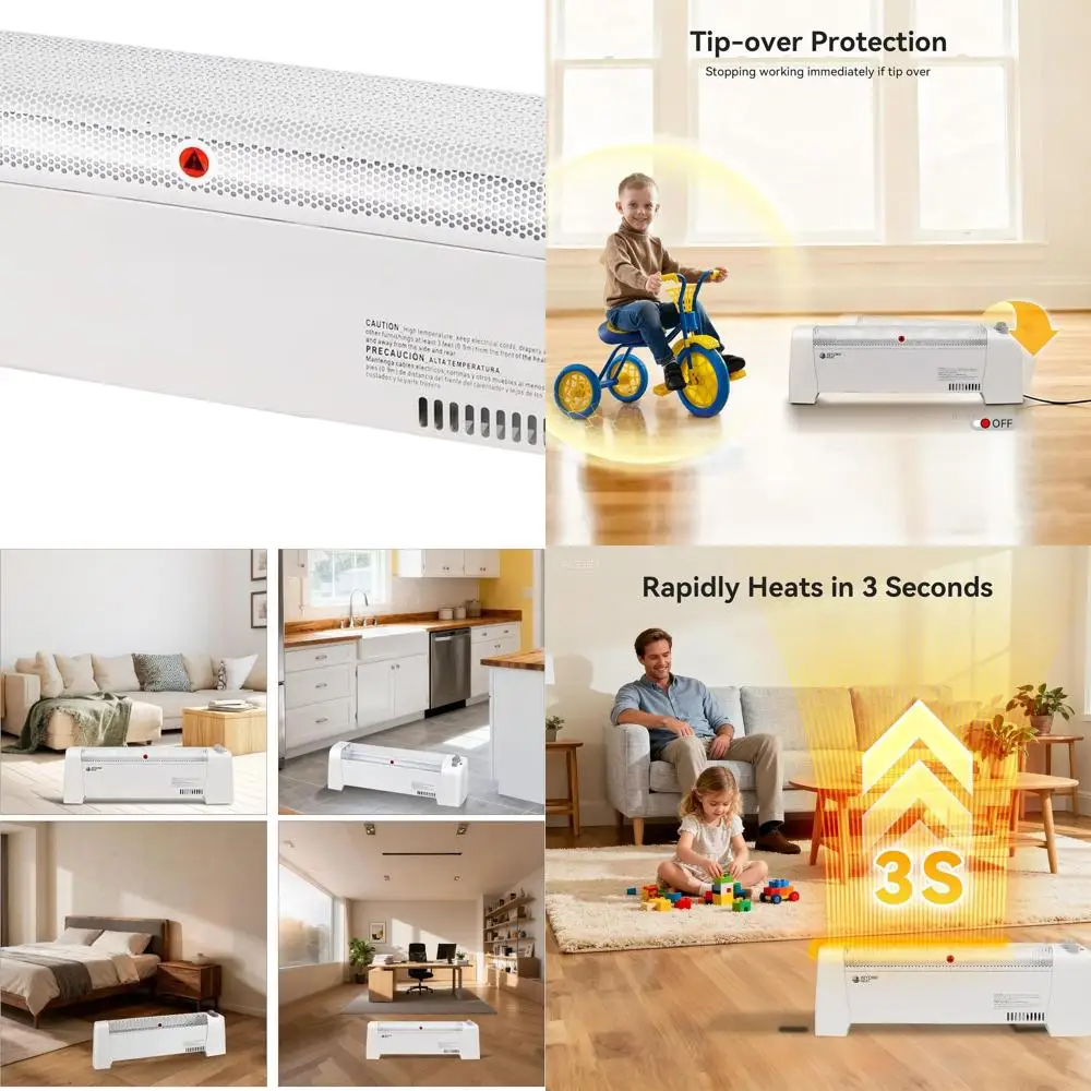 

Электрический конвекционный обогреватель 1500 Вт с регулируемым термостатом, защитой от перегрева, бесшумной работой для использования в помещении, белый