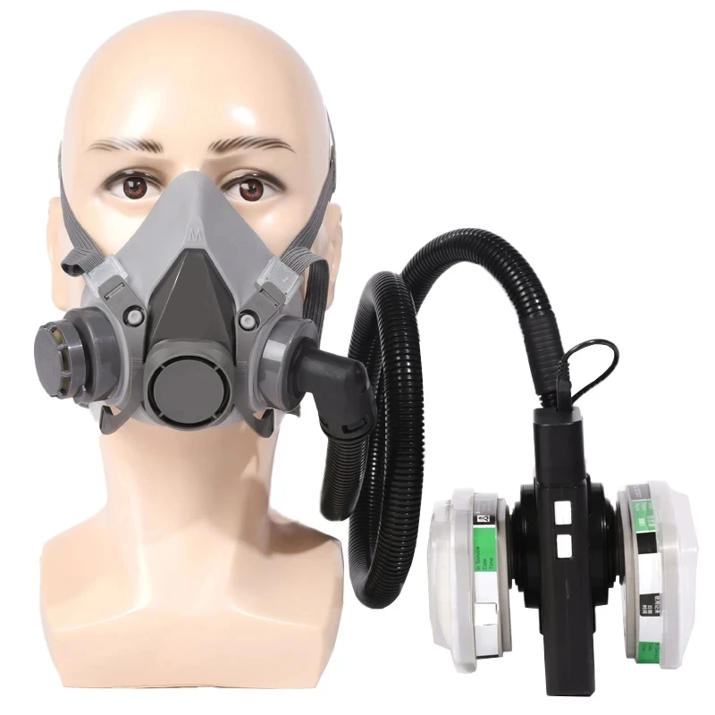 6200 Half Face Gas Mask Portable Electric Air Purifying Chemical Respirator 13000mAh Battery For Spraying Painting Work Safety