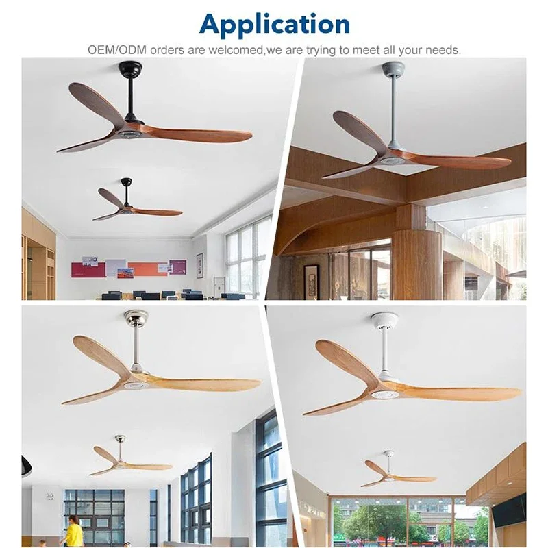 Large Size Wood DC Ceiling Fan 60inch 85-265V Industrial Fans No Light With Remote Control Wood Fans For Home Ventilador Tech