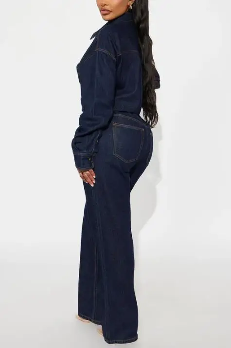 Tuta in denim a maniche lunghe lavabile ampia ed elastica slim fit