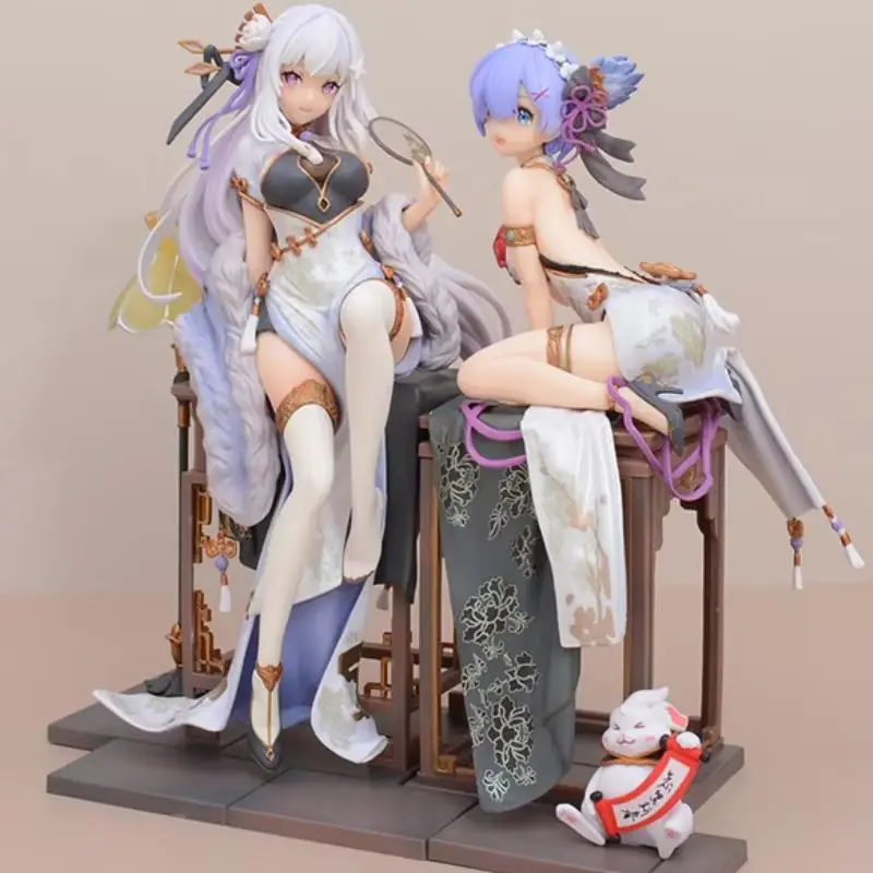 Re:Zero Kara Hajimeru Isekai Seikatsu Rem Emilia Chinoiserie Clothing Figure Model Toy Collectible Model Desktop Decoration Doll