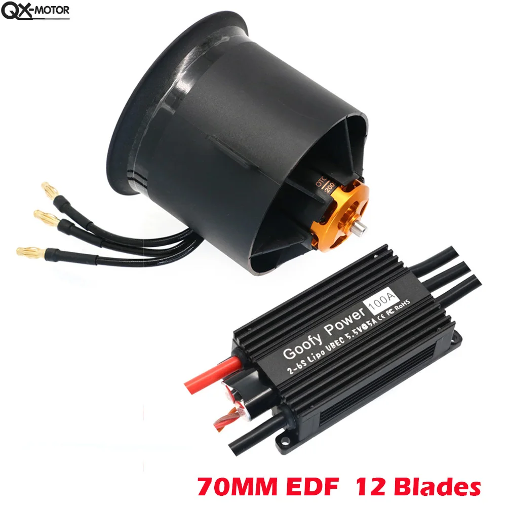 QX-MOTOR 70mm EDF QF3027 2200KV Brushless Motor CW CCW 12 Blades Ducted Fan Use 100A ESC for RC Multirotor Helicopter Drone Part