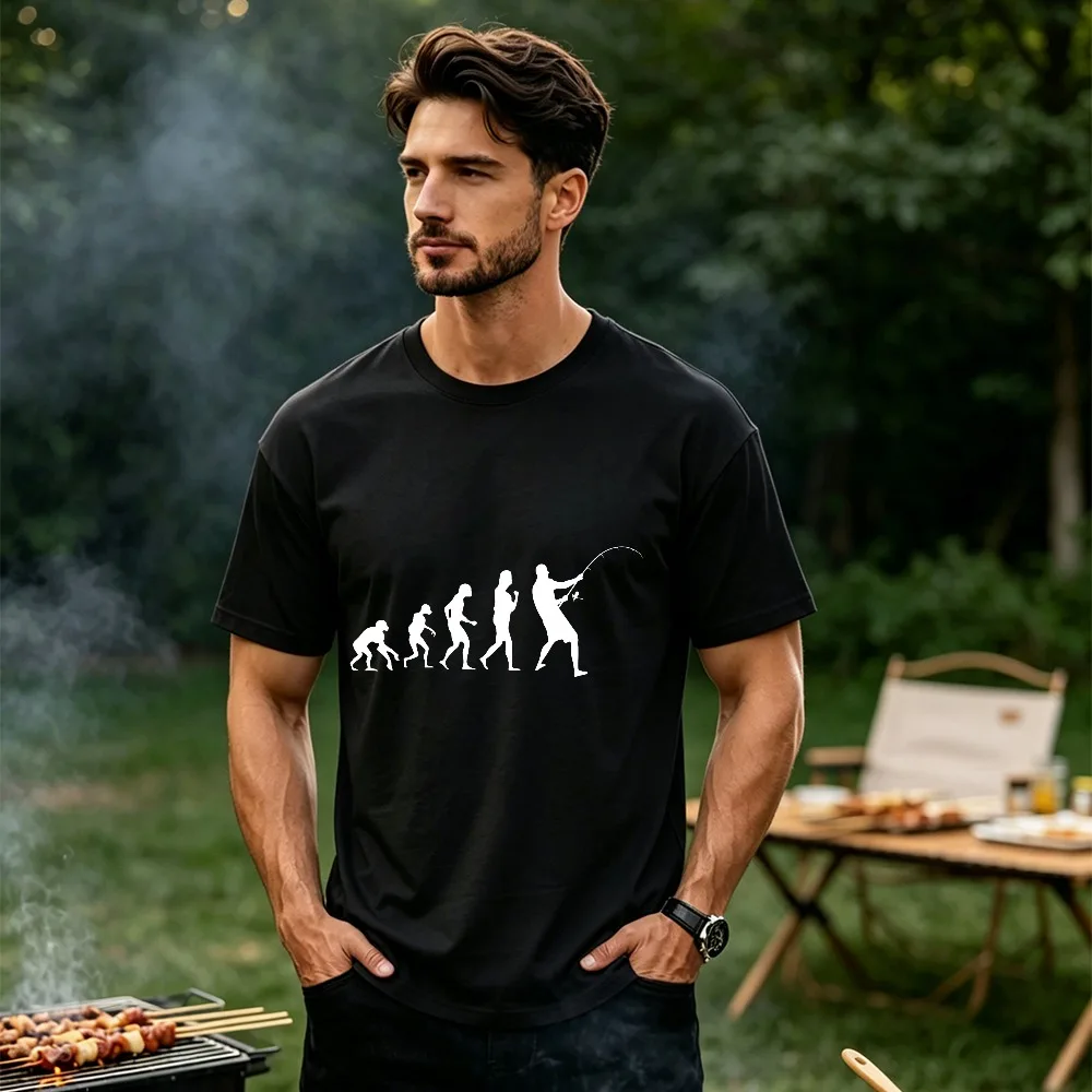Men's Evolution of Fishing Tee Angler Fisherman Graphic Shirt  Men Clothing Graphic T Shirts Vintage T Shirt Oversized T Shirt