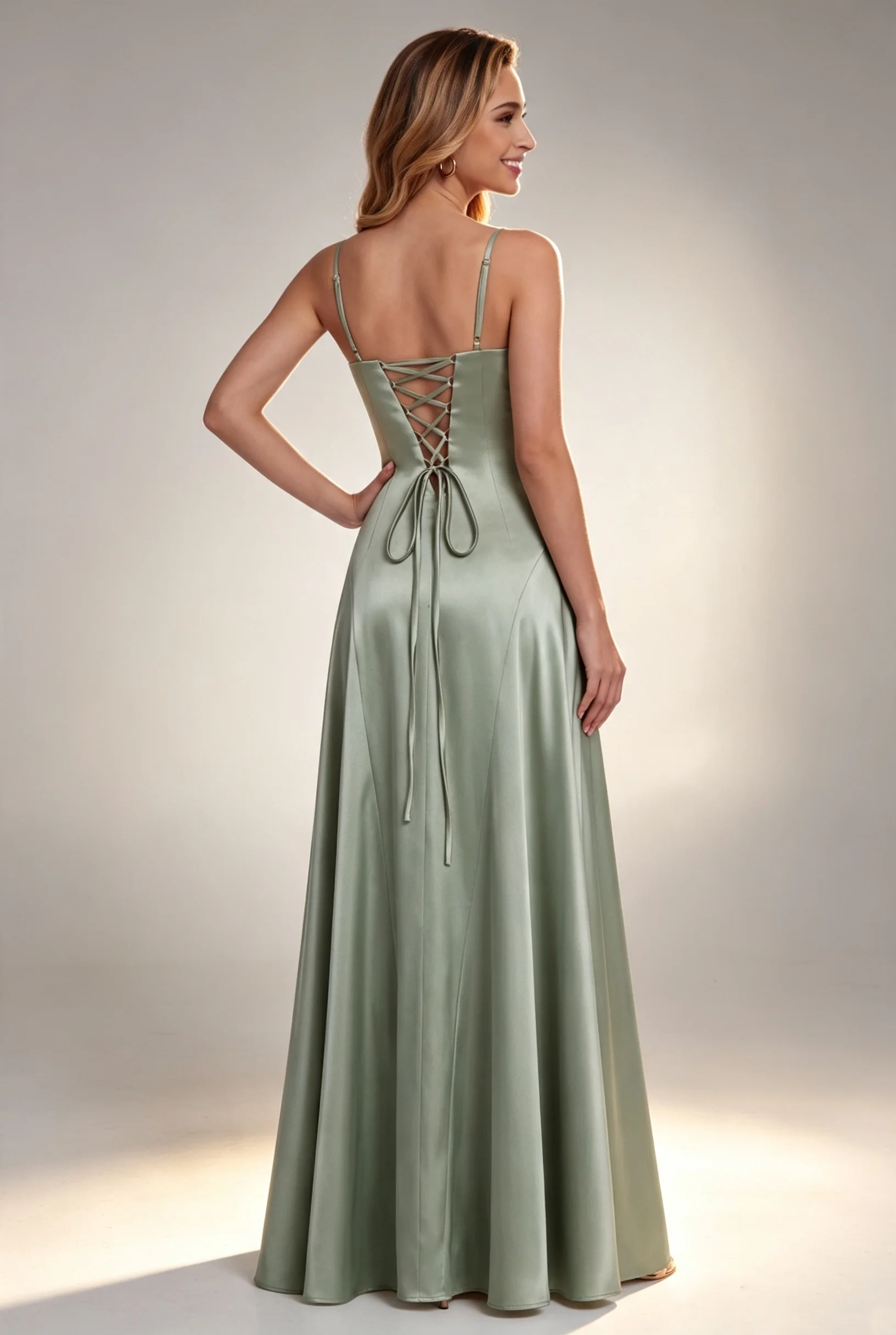 KIDSOR Spaghetti Straps Satin Bridesmaid Dress for Women Ruched Sweetheart Elegant Formal Evening Dress Gown S046
