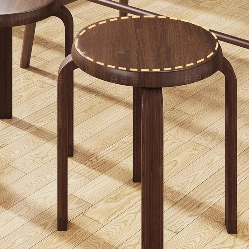 Solid Wood Stools Home Use Stackable Living Room Dining Chairs Rental Room Chairs Simple Easy Wooden Round Stools Dining Table