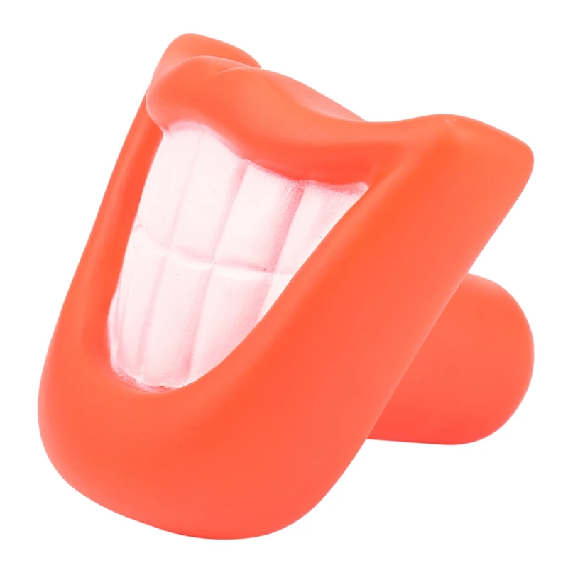 Funny Pet Dog Puppy Chew Sound Squeaky Giggle Big Smile Lips & Teeth Play Toy Red