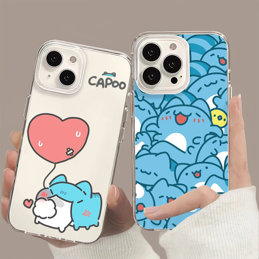 Cute Bugcat Capoo Cartoon Phone Case For iPhone 11 13 16 15 14 12 Pro Max Plus Clear Transparent Soft Shell