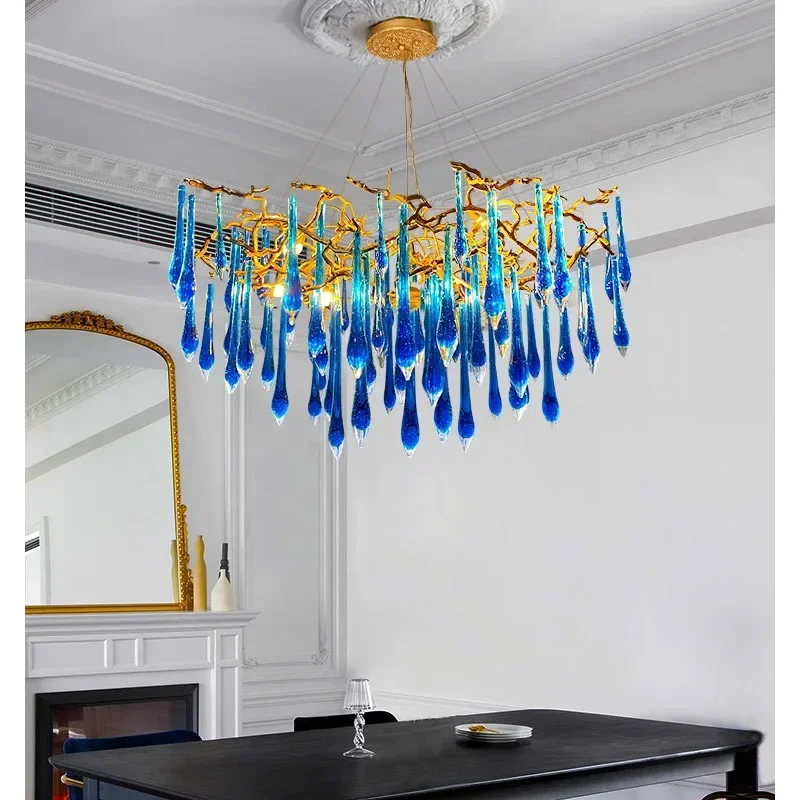 Nieuwe trendy luxe klassieke blauwe kristallen LED hanglamp glans kroonluchter verlichtingsarmatuur voor woonkamer