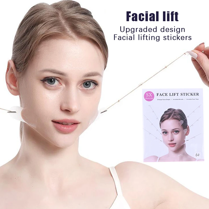 แผ่นแปะยกกระชับใบหน้าแบบมองไม่เห็น 30/42/60 ชิ้น สำหรับคอ ตา คางสองชั้น รูปทรงวี เทปแต่งหน้า แผ่นแปะยกกระชับใบหน้า