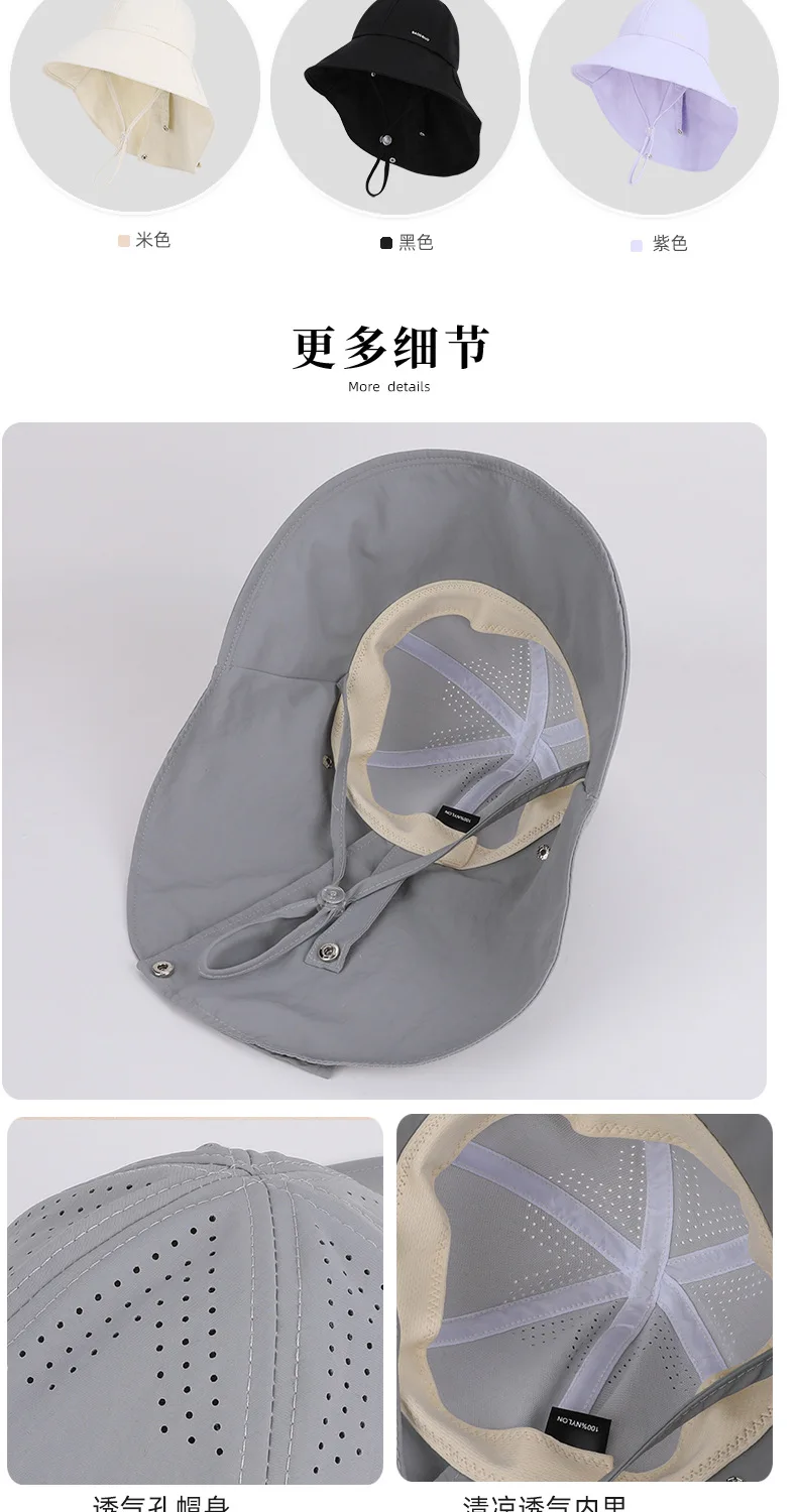 HOT Damen-Sonnenhut, schnelltrocknend, UV-Schutz, Fischerhut, breite Krempe, Bucket Hat mit Nackenschutz, Wanderhut, Sonnenschutzkappe – Detail 7