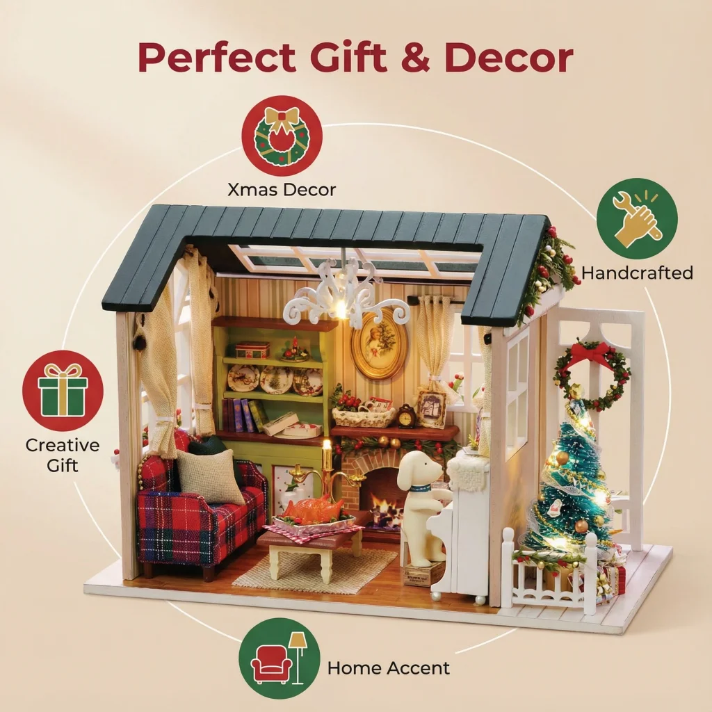 مجموعة نماذج منزلية "وقت العطلة" خشبية ثلاثية الأبعاد من OUZEY - حرفة تجميع كوخ مصغرة إبداعية للبالغين والمراهقين هدية ديكور منزلي #6