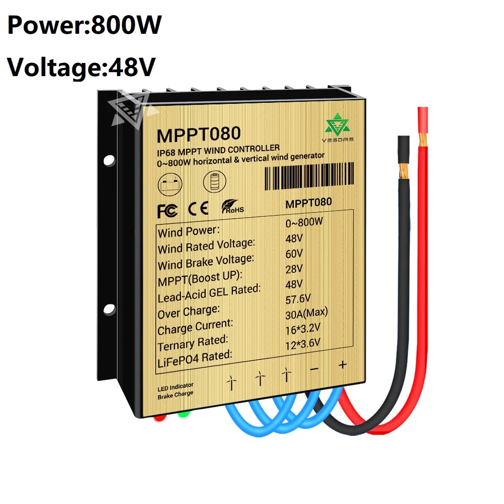 800W 48V Windmill Input Mppt Mini Wind Charge Controller IP68 Waterproof,For Lithium Lead-acid Gel Battery,Shipping From EU US