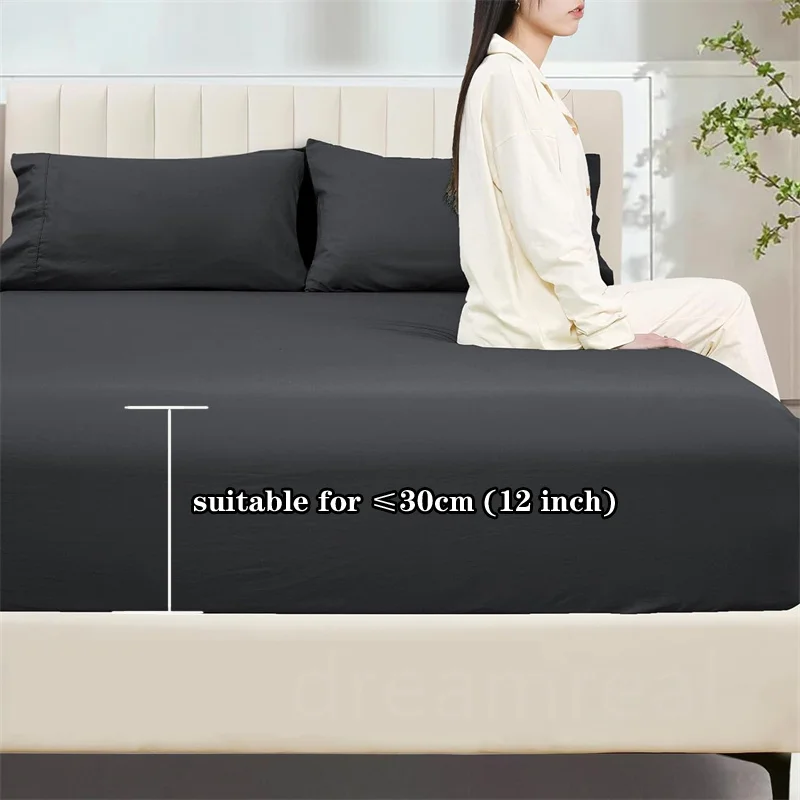 100% Cotton Bed Fitted Sheet with Elastic Band Solid Color Anti-slip Adjustable Mattress Cover for Single Double King Queen Bed