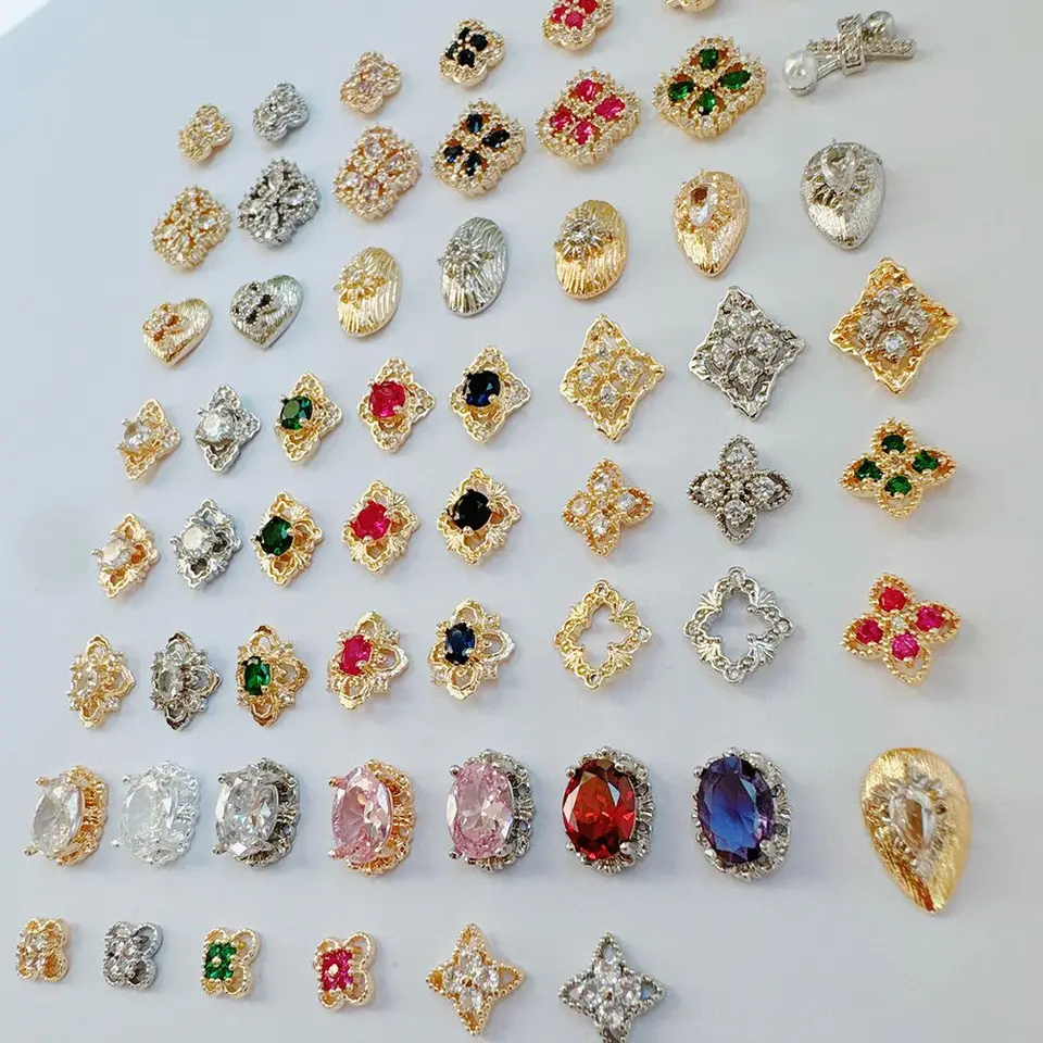 10 Piezas Adornos de Lujo Flores Cruz Corazón Óvalo Estrella para Uñas Zircon Cristal Decoraciones de Manicura Encantos 3