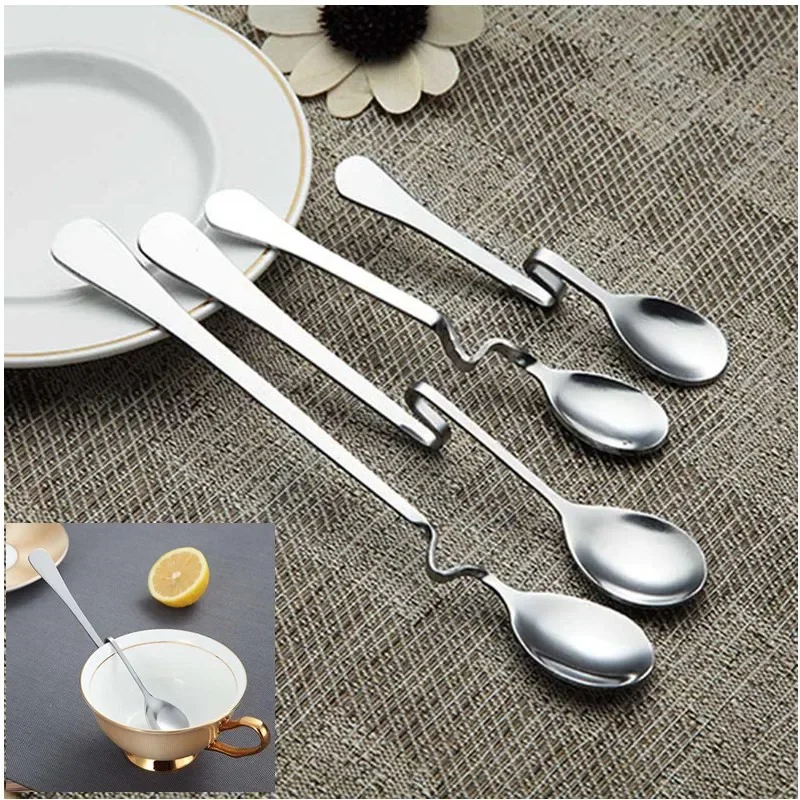 1PCS Bend Stainless Steel Coffee Spoon Ice Cream Dessert Tea Spoon For Picnic Kitchen Accessories Tableware