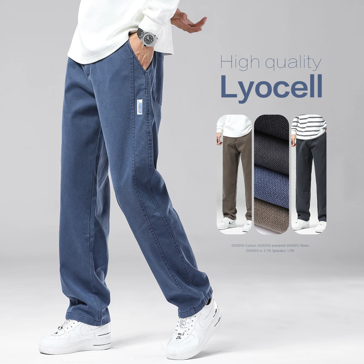 Brand Clothing Winter Lyocell Fabric Men's Jeans Loose Straight Denim Pants Design Blue Thick Casual Trousers Plus Size M-5XL