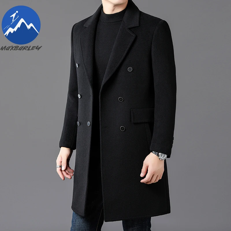 Maxbarley 2025 Winter Wool Coat Men Korean Fashion Long Warm Wool Blends Jackets Top Luxury Designer Woolen Trench Overcoat Man