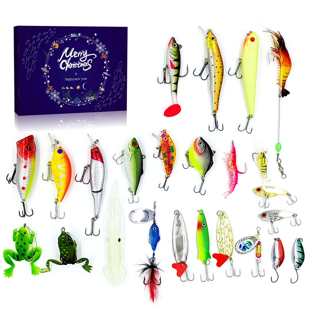 24 Days Fishing Lures Advent Calendar with Spoons Minnow Crankbait 2024 Fishing Christmas Countdown Calendar Xmas Gifts for Men