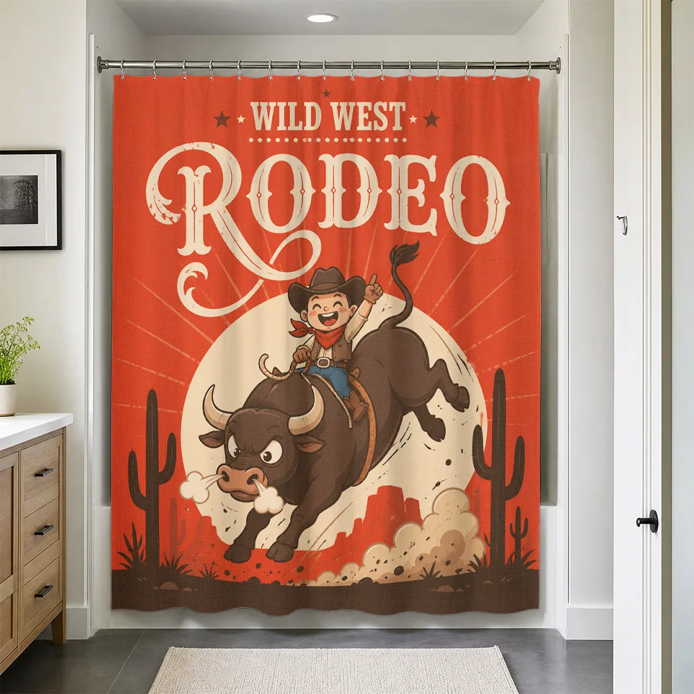 Vintage Wild West Rodeo Shower Curtain Waterproof Bathroom Decor Western Style Cowboy Bull Steer Curtain for Home Shower Curtain